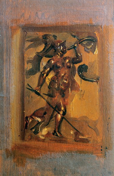 Man in armour blowing a horn by Ferdinand Victor Eugene Delacroix